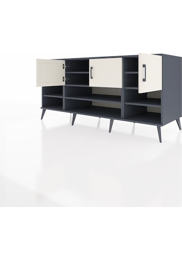 Kronos Konsol 9 Raflı 3 Kapaklı 176x59x83 Antrasit-aytaşı/çam Aytaşı/çam