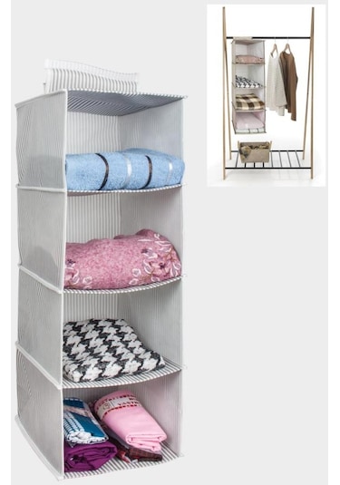 Flosoft 4 Gözlü Gardrop Düzenleyici, Katlanabilir Portatif Asılabilir Gardrop Dolap İçi Düzenleyici