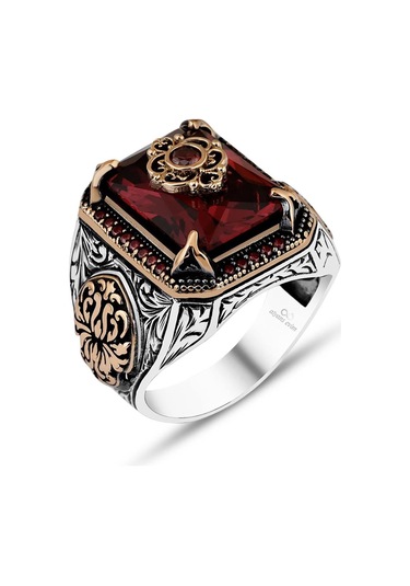 Kırmızı Zirkon Taşlı 925 Gümüş Yüzük