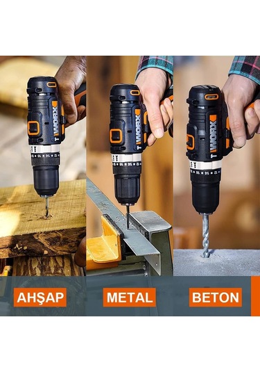 Worx Wx370.1 20volt/2.0ah. Li-ion Çift Akülü Profesyonel Şarjlı Darbeli Matkap Fr Wx370.1