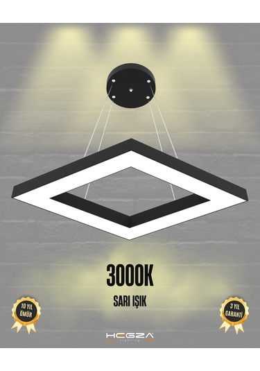 Rombo Siyah Kasa, Sarı Işık Modern Sarkıt Led Avize Siyah