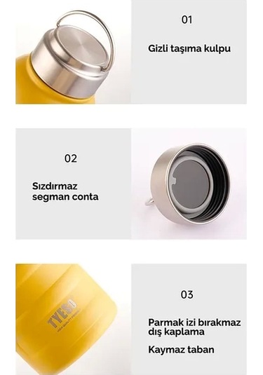 Paslanmaz Çelik Termos Su Şişesi 360ml Vakumlu Kapak Sarı İthal Ürün Sarı