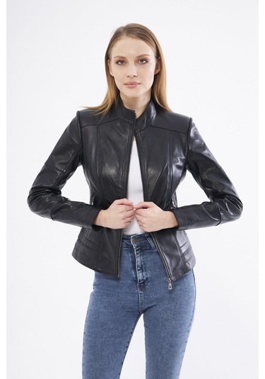 Derinss Dka2325 Hakiki Deri Kadın Siyah Mont 001