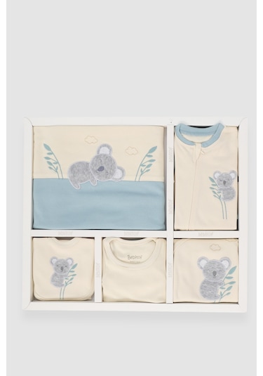 Koala Nakışlı 10 Parça Hastane Çıkışı Zıbın Seti %100 Pamuk Mavi