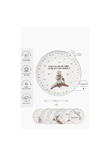 Karaca  Küçük Prens Yeni 6 Parça Seramik Pasta Seti 20 Cm