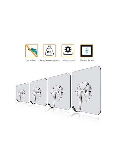 MSO 5 Adet Süper Güçlü Pratik Paslanmaz Kanca Askı Şeffaf