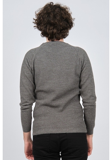 Çizgi Triko Erkek Bisiklet Yaka Slim Fit Kazak 42554259 Gri Gri