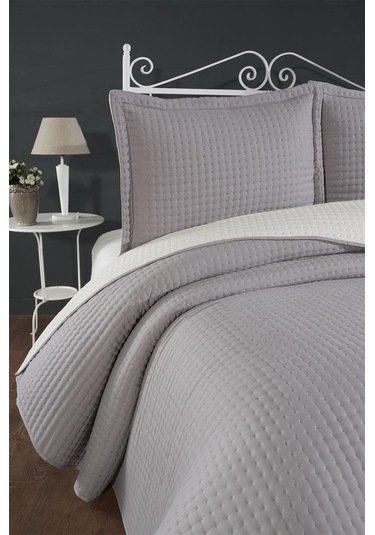 Elisa Dolgulu Çift Taraflı Çift Kişilik 240x260 Cm Yatak Örtüsü Koyu Gri Gri