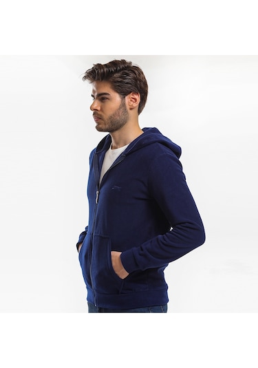 Slazenger SAMSON IN Erkek Fermuarlı Kapüşonlu Cepli Lacivert Polar