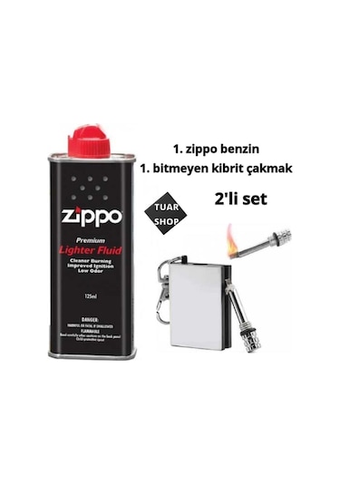 Orjinal Benzini Ve Benzinli Metal Bitmeyen Kibrit Çakmak 2 Li Set