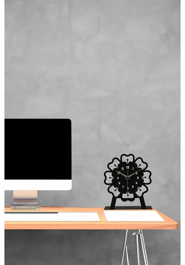 Mercan Model Metal Lazer Kesim Akar Sessiz Mekanizmalı Masa Saati Siyah