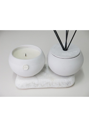 Missi Taştan Dark Amber Gri Oval Oda Kokusu + Mum