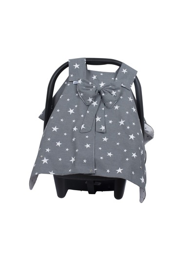Sevi Bebe Fiyonklu Anakucağı Örtüsü Gri Yıldızlı Desen
