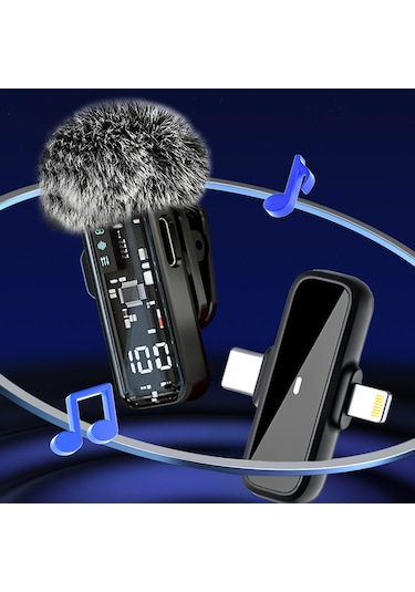 Çift Vericili Kablosuz Yaka Mikrofon Seti Telefon İçin Type-c & Lightning Uyumlu