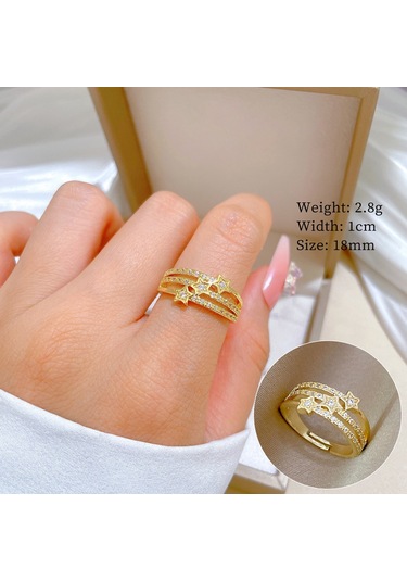 Geometrik Elmas Taşlı Yuvarlak İnci Yüzük No.71 Çok Renkli