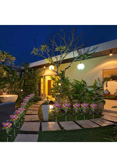 Geeksen 2'li Solar Panel Kelebek Bahçe Lambası Ip65 Su Geçirmez Teras Avlu Yol Aydınlatma Çok Renkli