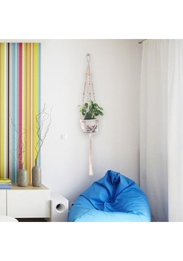 Yifomall El Yapımı 4'lü Makrome Bitki Askısı Seti - Farklı Boyutlarda Dekoratif İç/dış Mekan Saksı Askısı