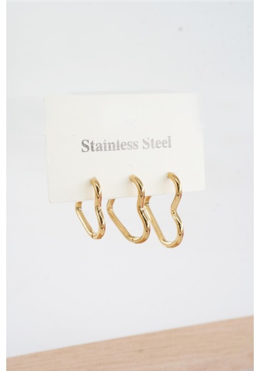 Kadın Vip Seri 316 L Paslanmaz Çelik Kalp Model 3'lü Küpe Seti 002