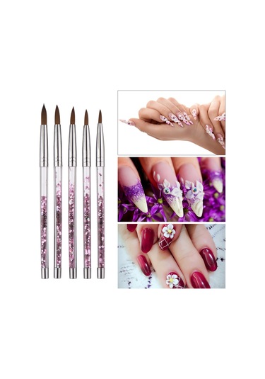 Hfambition 5'li Oje Fırçası Seti - 3d Çiçek, Akrilik Tırnak Ve Boyama İşlemleri İçin Nyon Fiber Fırçalar