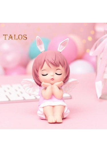 Mor Melek Kız Heykeli Tavşan Kulaklar Kek Topper Vinil Roman Karikatür Melek Kız Heykeli Masa Süsü Ev Gereçleri