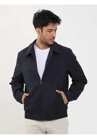 Dufy Lacivert Erkek Regular Fit Düz Klasik Yaka Bomber Mont - 104394-Lacivert