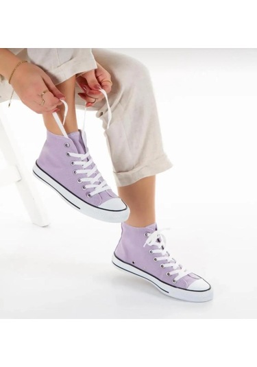 Bağcıklı Unisex Uzun Keten Ayakkabı-lila-122 Lila