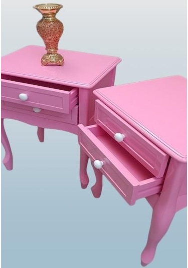 Komodin 2adet 90358 Klasik Kayın Aslan Ayak Parlak Pembe Lake Çift Çekmece Elyapım
