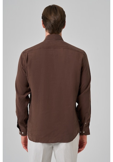 Morven Erkek Kahve Trend Düz Desen Dynamic Fit Düğmeli Yaka Gömlek 25ms004030400 Kahve Kahve