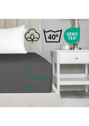 Home Eco Lastikli Çarşaf %100 Pamuk Tek / Çift Kişilik Ekonomik Serisi Oeko-tex Sertifikalı Antrasit