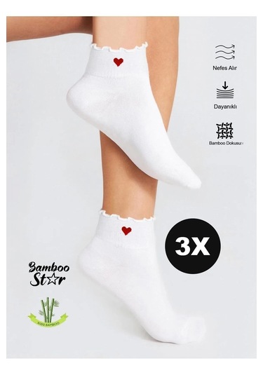 Bambu Kadın Fırfırlı Patik Lastiksiz Dikişsiz Çorap 3lü Paket