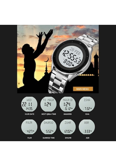 Skmeı 2300 Kıble Yönü Göstergesi Dijital Saat Işıklı Yer İşareti Fonksiyonu Elektronik Saat - Gümüş
