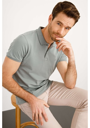 Erkek A.yesıl Modernfit / Dar Kalıp Polo Yaka Tişört-3976 Açık Yeşil