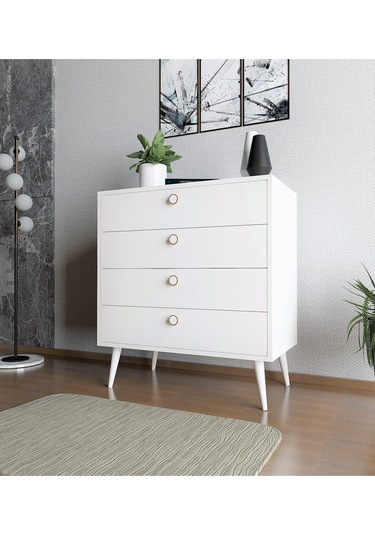 Floradesign Zen Şifonyer / Çok Amaçlı Dolap/ Çekmeceli Şifonyer / Kapaklı Şifonyer / 4 Çekmeceli Şifonyer 80cm Beyaz