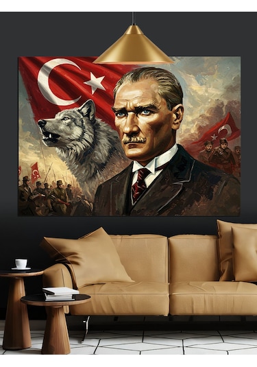 Atatürk Ve Kurt Resmi Dekoratif Kanvas - Mdf Ahşap Tablo