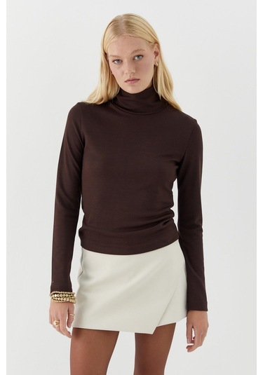 Balıkçı Yaka Uzun Kollu Body Kahverengi Kahverengi