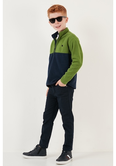 Lela Yumuşak Dokulu Yarım Fermuarlı Renk Bloklu Dik Yaka 2'Li Paket Çocuk Polar 5905004S2 Gri Siyah-Yeşil Lacivert