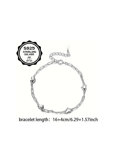 Heart Chain 925 Ayar Sade Şık Zincir Kalpli Gümüş Bileklik Çok Renkli