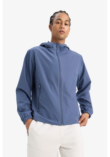 Defacto Defactofit Su İtici Regular Fit Kapüşonlu Fermuarlı İpek Kumaş Yağmurluk E9218ax25auın113 İndigo