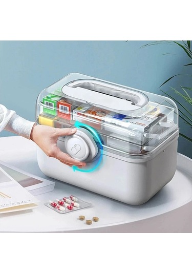 Bosphorusboutique02 White 3 Kat Büyük Kapasiteli İlk Yardım Çantası, Beyaz, Aile İçin, Dayanıklı, Neme Dayanıklı Beyaz