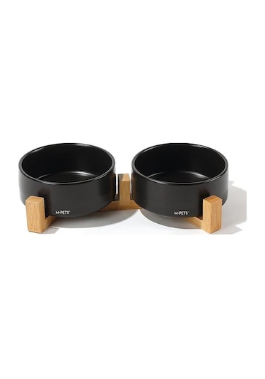M-pets Opera Bamboo Standlı Seramik Mama Kabı 2x350ml Siyah