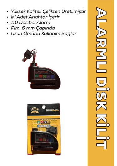 110 Db Siyah Motosiklet Alarmlı Disk Kilidi 6 Mm Pim Disk Kilidi