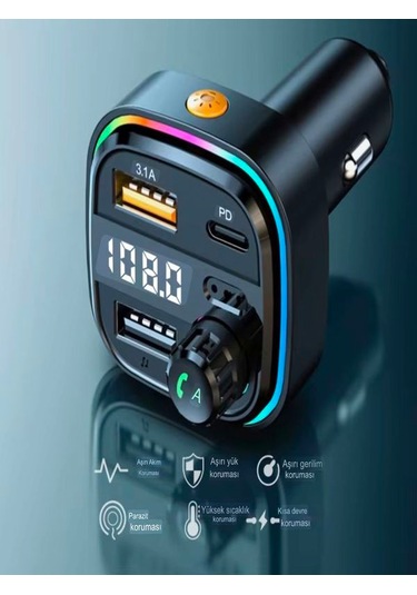 Car-in Bluetooth Wireless 3.1a 2usb Tf Kartlı Type-c Rgb Işıklı A