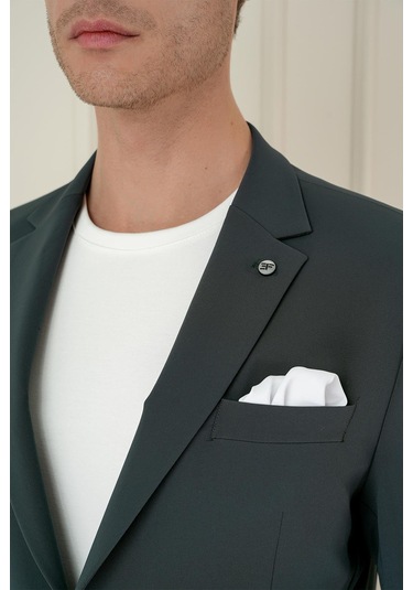 Slim Fit Torba Cep Esnek Spandex Karışımlı Düz Nefti Blazer Ceket C 696 Nefti