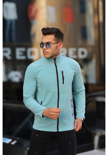 Kozik Çağla Standart-fit Kalıp Tam Fermuarlı 3 Çepli Erkek Polar Açık Mavi