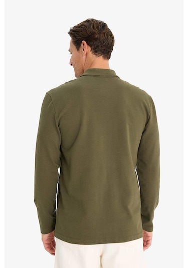 DeFacto %100 Pamuk New Regular Fit Polo Yaka Basic Düz Uzun Kollu Dokulu Pike Tişört D7530AX25SPKH438