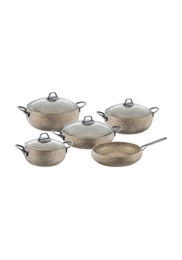 Sandstorm - 3052 - 9 Parça - Bio Granit - Pfoa Ve Ptfe Free - Tencere, Tava Çeyiz Seti Bej