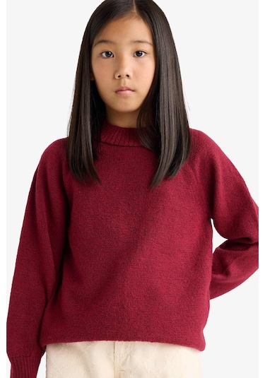 Defacto Kız Çocuk Bisiklet Yaka Triko Kazak F2755a825wnbr205 Bordo