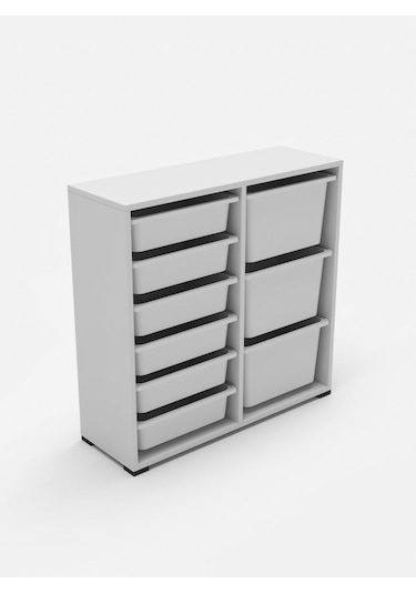 Beyza 9 Sepetli Çok Amaçlı Dolap Oyuncak Dolabı Beyaz Beyaz