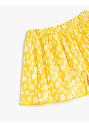 Koton Beli Lastikli Çiçek Desenli Pileli Şort Sarı Desenli 5skg40027ak Sarı Desenli Sarı