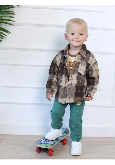 Liwen Kids Bebekler İçin Ekose Desenli, Oversize, Sıcak Tutan Çocuk Gömleğ 444067812 Koyu Kahverengi